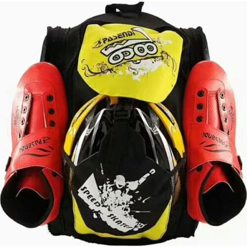 Inline Speed Skates Shoes Backpack for 4X110mm Wheels size Maximum, Red Yellow Black Skate Container Skating Shoulder Bag