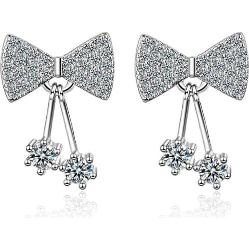 925 Sterling Silver Fashion Style Earring Cute Bow Cubic Zirconia For Girl Best Birthday Gift Wedding Charm Stud Eardrop
