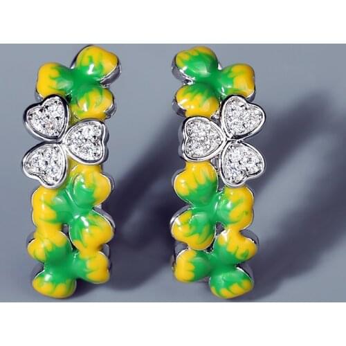 Natural Small Fresh Clover Flower Earrings 925 Silver Classic Green Handmade Enamel Earrings Jewelry Womens Earrings