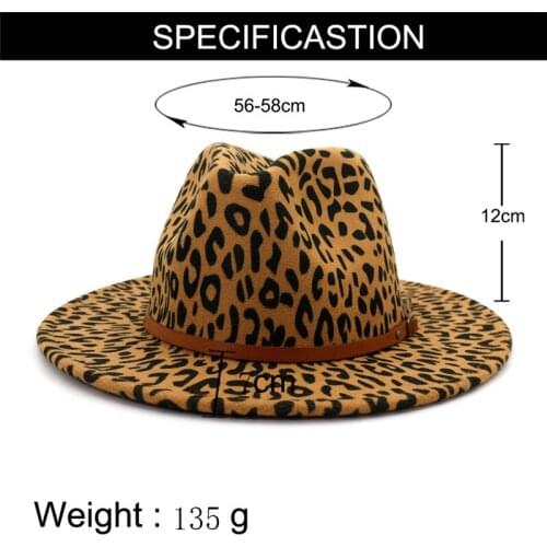 X3019 Leopard Woolen Hat Unisex Couples' Cap Elegant Jazz Flat Caps Brim Broad-Brimmed Hat Fascinator Hat Wool Hat