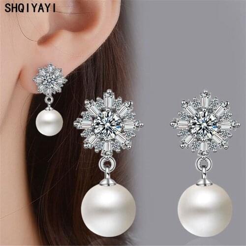 SHQIYAYI 925 Sterling Silver Drop Dangle Earrings For Women Korea Fashion Jewelry Flower Female Party Gift 459