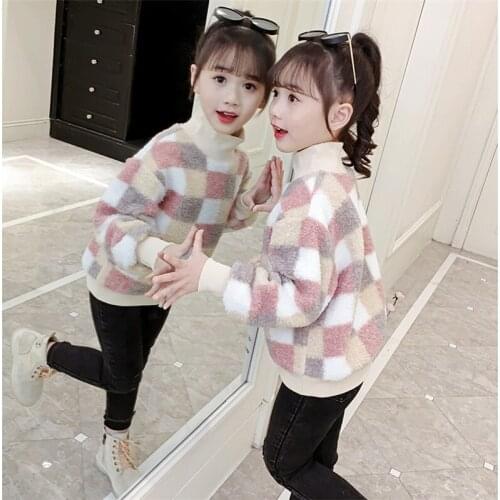 Boys' Girls' Hoodies Sweatshirts Babys Kids Outwear 2021 Plaid Plus Velvet Thicken Winter Autumn Top Cotton Childrens Clothing