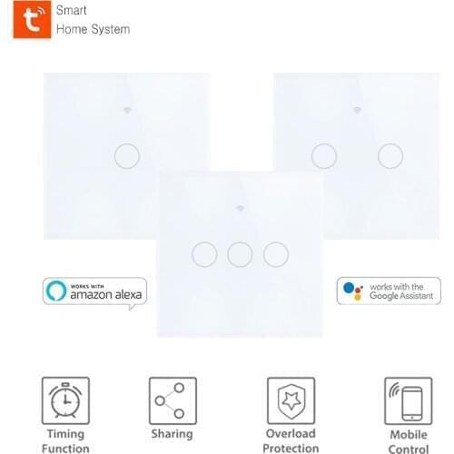 Tuya Smart Light Touch Switch Panel Wall interruptor 1/2/3 Gang wifi light switch US/EU Standard Work with Alexa Google Home