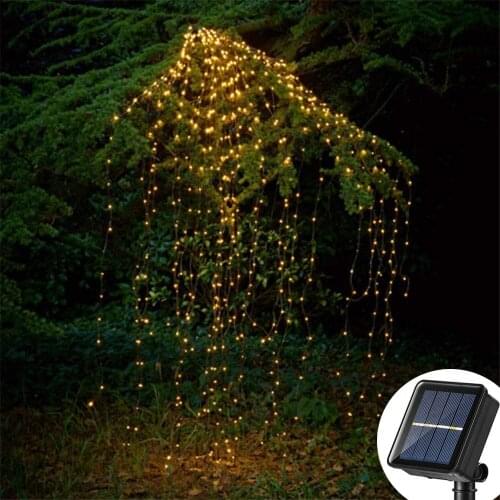 Solar Waterproof Waterfall Tree Vine Branch String Lights Copper wire Fairy String Lights Xmas Holiday Party Wedding Garland