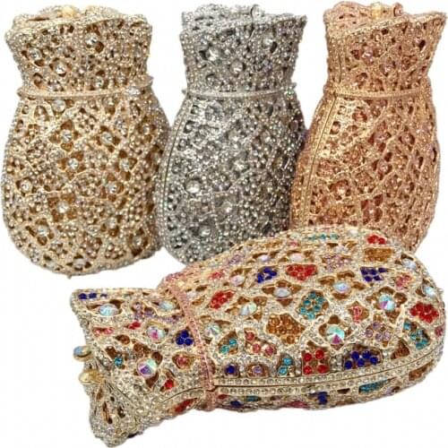 Female Dazzling Women Crystal Evening Minaudiere Bags Diamond Wedding Purses Bridal gift Box Clutch Bag Dinner Handbag clutches