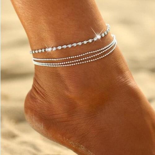 Womens Multi-layer alloy Chain Rhinestone Crystal Anklet Foot Chain