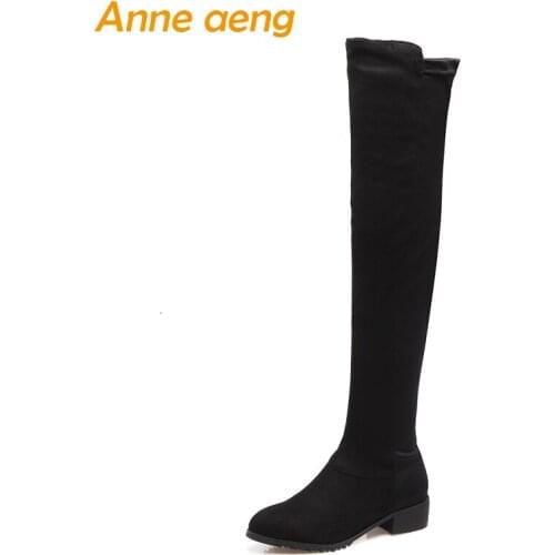 2019 New Winter Women Over-The-Knee Boots Middle Heel Round Toe Zipper Sexy Ladies Women Shoes Black Thigh High Boots Big Size