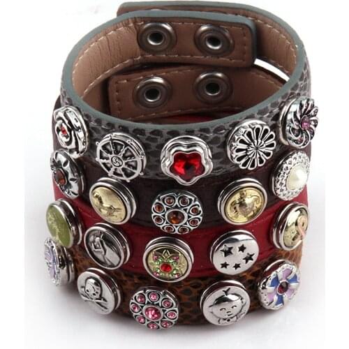 New Arrival 1.2cm Metal Button With Rhinestone Epoxy Enamel Leather Bracelets For Women Leather Wrap Bracelet Free Shipping