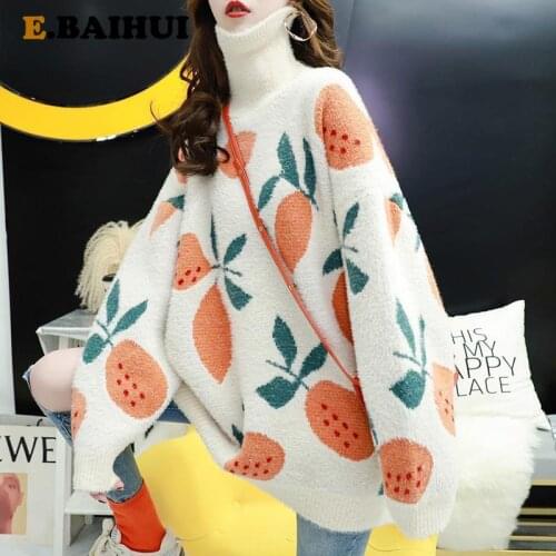 EBAIHUI Women Pullover Sweater Autumn Loose O Neck Long Sleeve Knitted Thick Korean Fashion Female Jumper Sweater Top