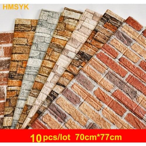 10pcs 3D Stereo Retro Cultural Brick Wall Sticker Shop Wall Renovation Waterproof Foam Brick Sticker Self-adhesive Wallpaper