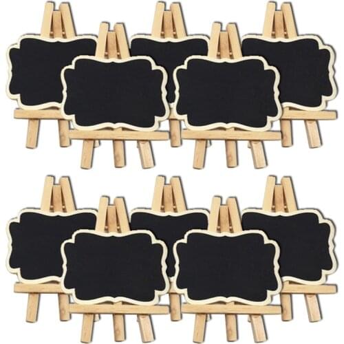 10PCS Wooden Easel Blackboard Lace Hollowed Carvings Ornaments For Party DIY Decor Wedding Birthday Grinding Natural Wood