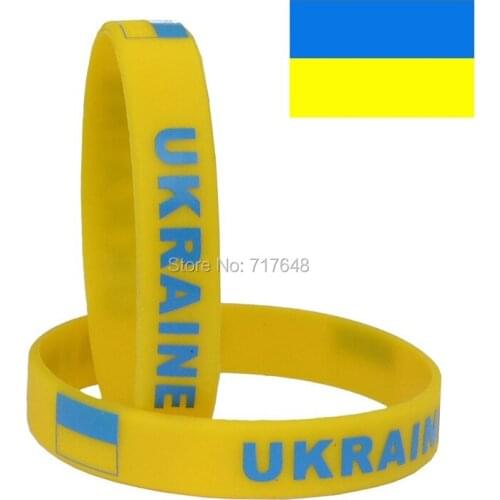 100pcs Flag Ukraine Yellow wristband silicone bracelets free shipping by FEDEX