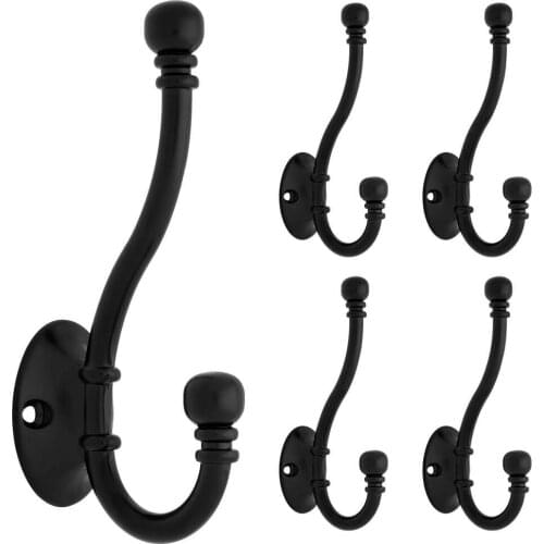 5-Pack FBCHHB5-FB-C Ball End Coat and Hat Hook Flat Black Wall Mounted Retro Cloth Hanger for Coats Hats Towels Keys