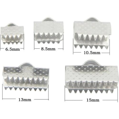 50pcs 7size Stainless Steel Fastener Clasps Fitting Flat Leather Cord Silver Tone End Caps Clip Clasps Jewelry Making Component