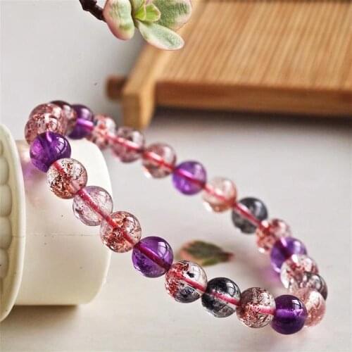 7.8mm Natural Super Seven 7 Crystal Rutilated Melody Stone Hair Beads Bracelet