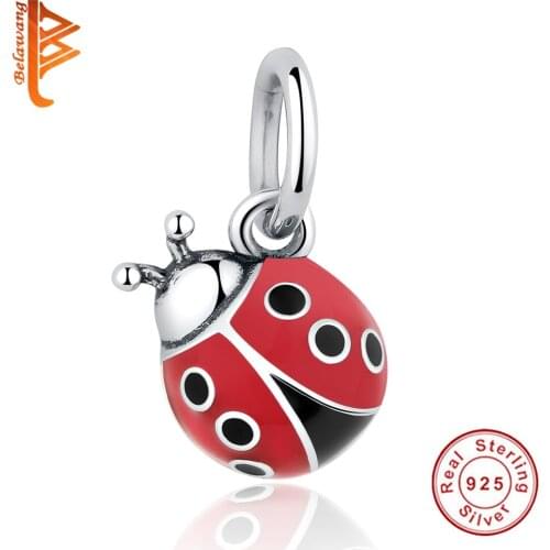 BELAWANG Lovely Red Enamel Animal Ladybug Charms 925 Sterling Silver Beads fit Pandora Bracelet Original Jewelry Accessories