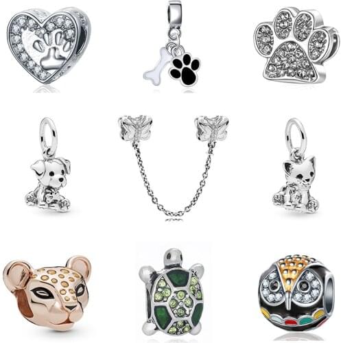 2021 New Bead Alloy Cat Dog Pet Lion Owl Animal Charms Enamel Fit Original Pandora Bracelet Bangle Necklace DIY Women Jewelry