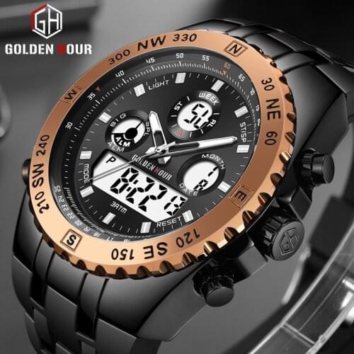 GOLDENHOUR Men Analog Digital Dual Display Watches Mens Fashion Military Sports Watch Male Waterproof Clock Relogio Masculino