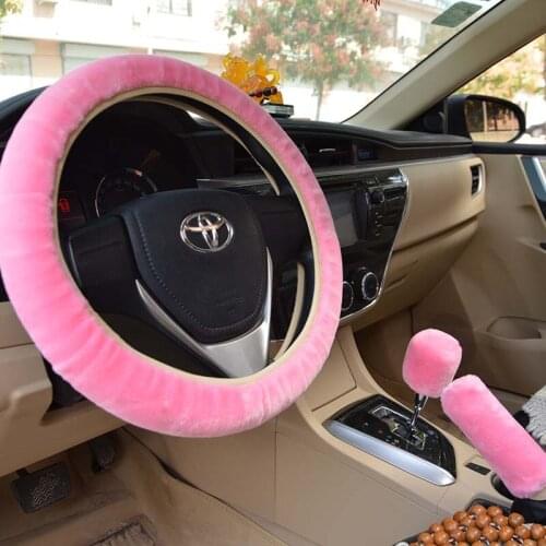 KKYSYELVA Car steering wheel cover Winter Handbrake Gear Shift Cover Plush Auto Steering wheels Interior Accessories