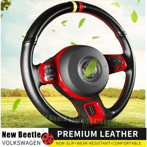 For VW Beetle steering wheel cover Hand stitch Premium leather steering wheel handle cover Beetle car accessories sports style