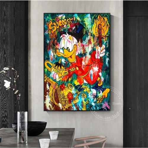 Disney Graffiti Art Donald Duck Money Street Art Canvas Painting Poster and Print Wall Art Picture for Living Room Home Decor
