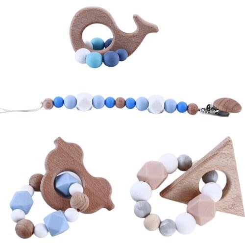 Eco-friendly Pacifier Clips Holder Chain Chew Toy Dummy Clips Handmade Silicone Pacifier Chains Safe Teething Chain Baby Teether