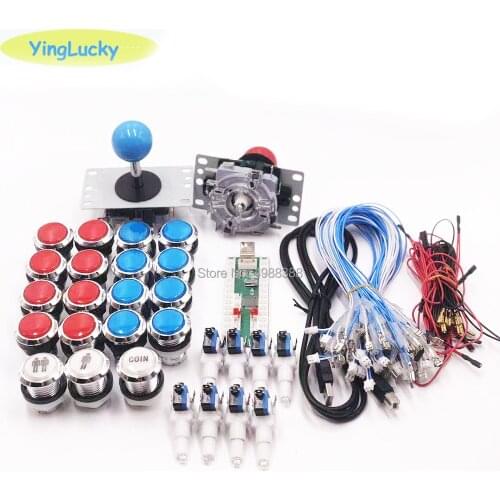DIY Arcade Joystick Kits with 2 players USB LED encoder 4/8 way Joystick controller LED illuminated push button MAME game
