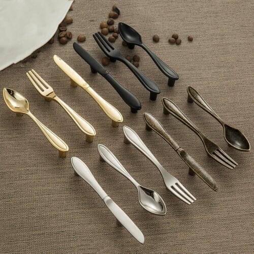 JD Fashion Zinc Alloy Cabinet Handles Kitchen Spoon Fork Knife Cupboard Handles Drawer Knobs Novelty Furniture Handle 76mm