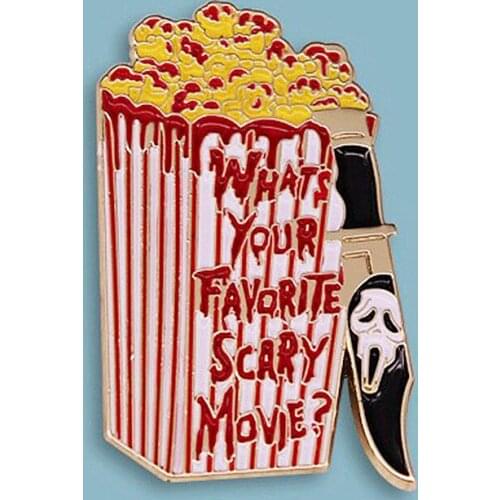 Whats Your Favorite Scary Movie? Popcorn Enamel Brooch Pin Backpack Jeans Jacket Lapel Pins Badges Fashion Jewelry Accessories
