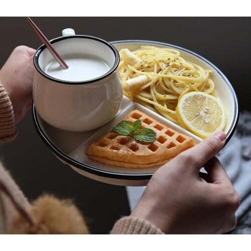 Ceramic plate one person dinner set Japanese creative white breakfast dish oat salad bowl Children soup noodle tureen