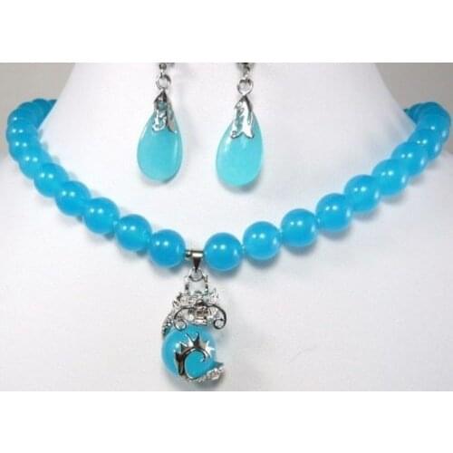 6color-blue/yellow/green/black/red Natural jade necklace pendant earrings SET