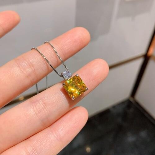 Funmode Hot Sale Champage Square Cubic Zircon Pendant Necklace For Women Dress Accessories Female Charms Necklace FN75