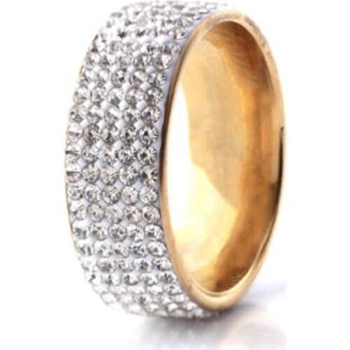 Trendy FIve Rows Drill Shiny Stainless steel rings. Finger Ring Fashion Jewelry Party Wedding Band Ring 2019 Fashion Gold Color