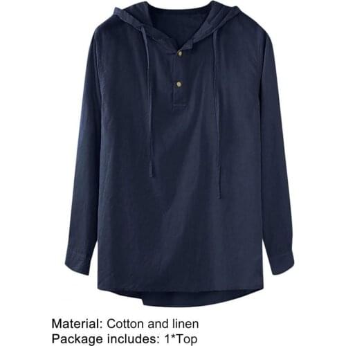 Men Shirts Long Sleeve Solid Color Cotton Flax Mens Pullover Hoodie for Outdoor
