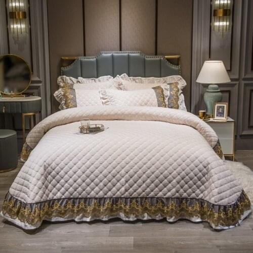Soft velvet Quilting lace bed cover Bed Skirt Bedspread Bed Sheet Bed Cover Pillowcase Bedding Set