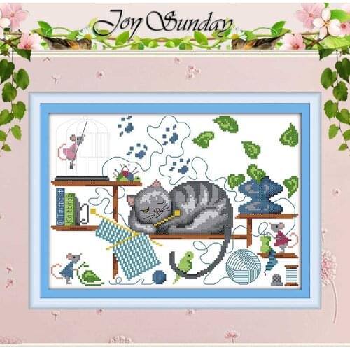 Knitting cat Patterns Counted Cross Stitch 11CT 14CT Cross Stitch Set Wholesale artoon Cross-stitch Kit Embroidery Needlework