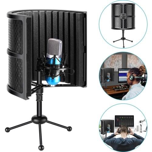 Neewer Tabletop Compact Microphone Isolation Shield with Tripod Stand for Studio Sound Recording, Podcasts, Vocals, Singing