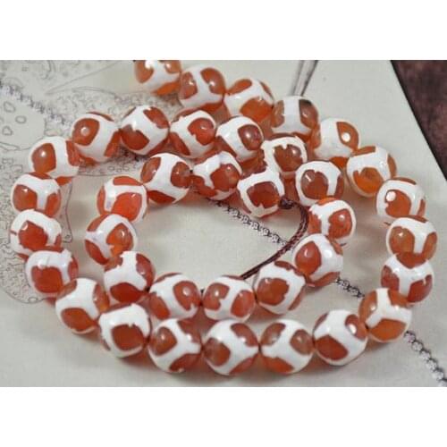 Unique Pearls jewellery Store Tibetan Dzi Faceted Football Dragon Red White Agate Gemstone 10mm 15'' Full One Strand LC3-242