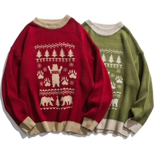 Autumn and winter retro wild bear couple sweater mens 2020 new Hong Kong style oversize tide