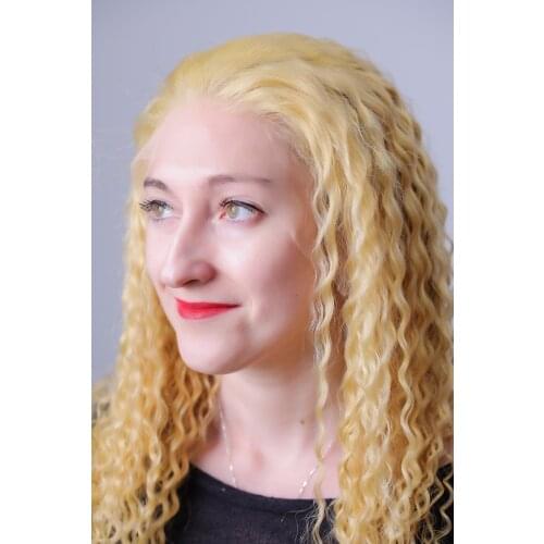 Mmuxuno real Human Hair 13*4 Blonde Lace Frontal Wig 130% Density Brazilian afro curly Wigs Lace Front Wigs