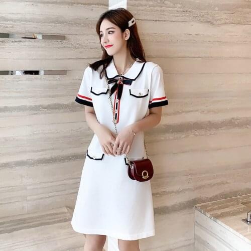 Summer New Kint Elegant A-Line Dress Short Sleeve Lapel Sweet Cute Sweater Dresses For Women Temperament Streetwear Clothes