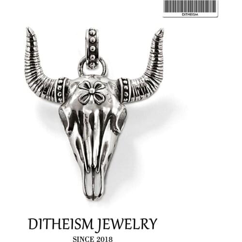 Bulls Head Skull Pendants, 2018 New Fashion Jewelry 925 Sterling Silver Blackened Punk Gift For Women Men Boy Girls Fit Necklace