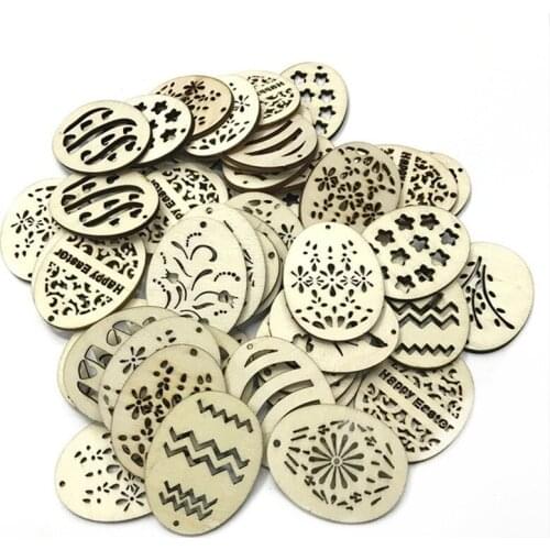 250PCS 40MM Easter Decor Wooden Eggs Wood Hanging Pendant Party Wood DIY Crafts Ornament Hanging Tag for Happy Easter Decor