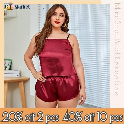 Plus Size Silk Cami Top With Split Side Shorts Sexy Sleepwear Wholesale Pajamas Women Satin Homewear CT 10384