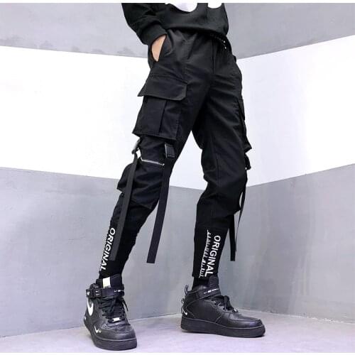 Streetwear Ribbons Pockets Harem Pants Men Spring Summer Casual Sweatpants Hip Hop Joggers Slim Fit Black Men Pencil Pants