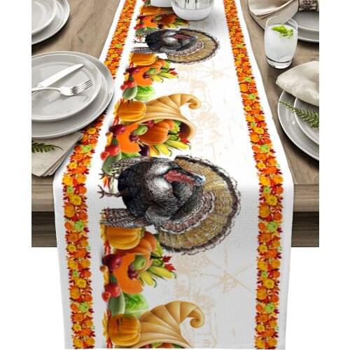 Thanksgiving Pumpkin Turkey Retro Table Runner Luxury Wedding Decoration Table Cover Christmas Decoration Tablecloth
