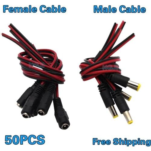 50PCS extension conectar alambre DC5,5*2,1mm Power Jack Adapter Female/ Male cable cord Adapter Hembra conector para camara CCTV