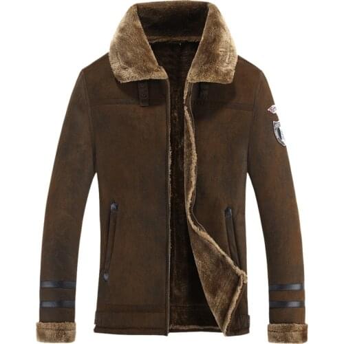 High quality Winter 2020 Brown Lamb Fur Leather Coats Mens Fur One Body Warm Casual Plus Size Mens Leather Jacket Fur Tops