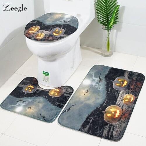 Zeegle Bath Mat Halloween Printed Bathroom Carpet Floor Mat Absorbent Toilet Rug Shower Mats Non-slip Bathroom Mat Toilet Rugs