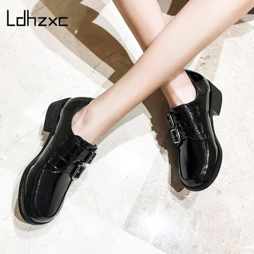 LDHZXC Retro Women Shoes Pu Leather New Spring British Style Student Shoes Wild Thick Large Size 41 42 43 Ladies Oxford Shoes